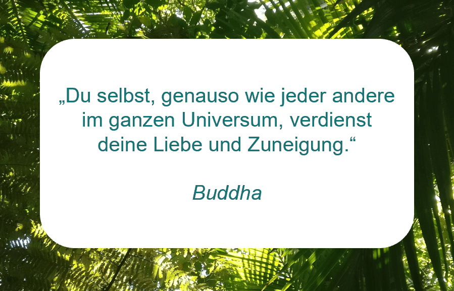 Zitat der Woche auf www.achtsam-engagiert.de von Buddha: "Du selbst, genauso wie jeder andere im ganzen Universum, verdienst deine Liebe und Zuneigung."