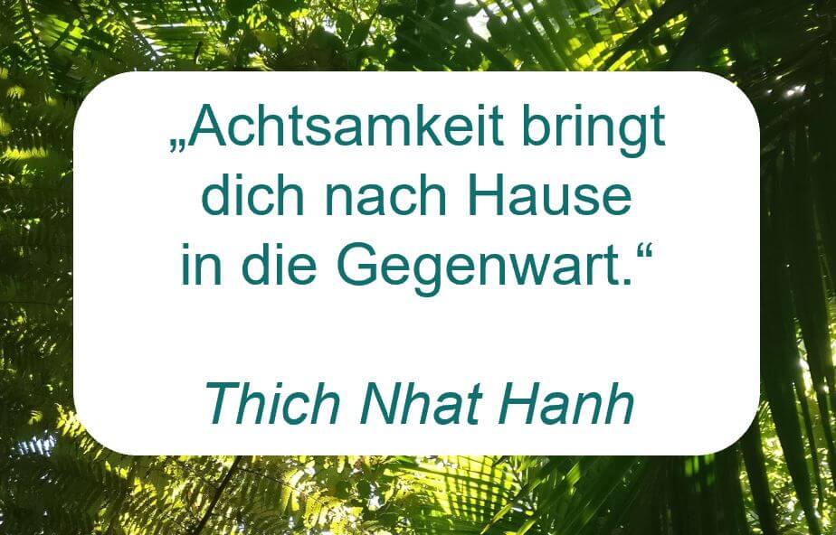 Zitat der Woche auf www.achtsam-engagiert.de von Thich Nhat Hanh: "Achtsamkeit bringt dich nach Hause in die Gegenwart."